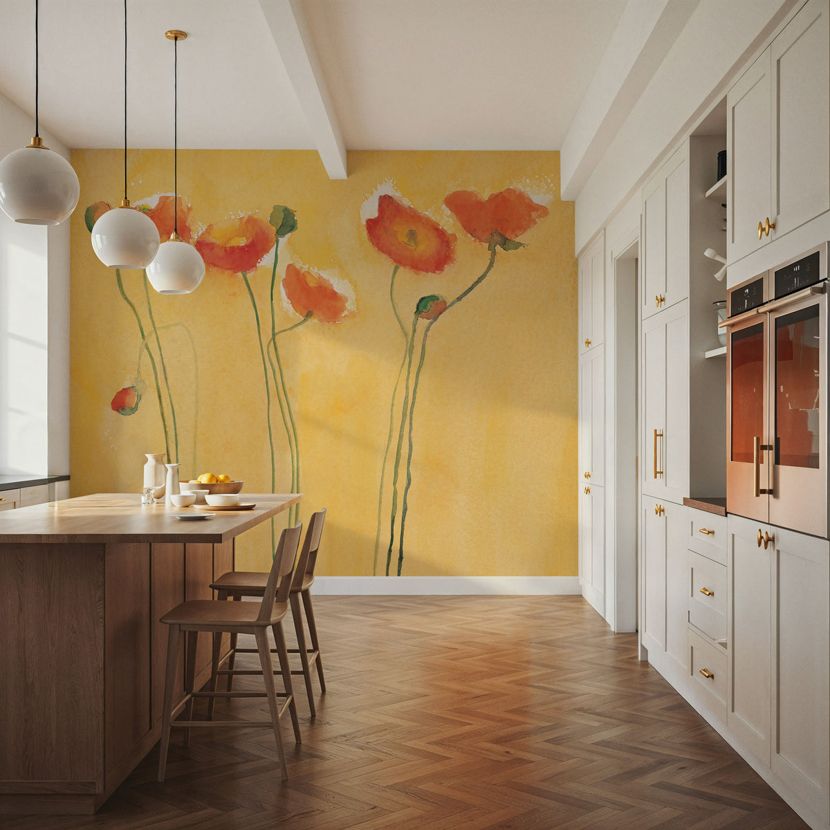 Cadmium Orange Poppies Mural Wallpaper - room preview 05