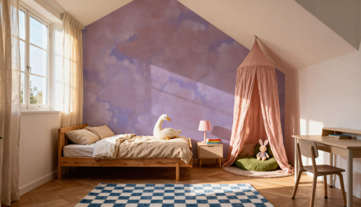 Painted Dreamy Clouds, Aura Indigo Mural Wallpaper - room preview 05