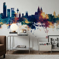 Liverpool England Skyline Blue & Bronze Mural Wallpaper - room preview 05