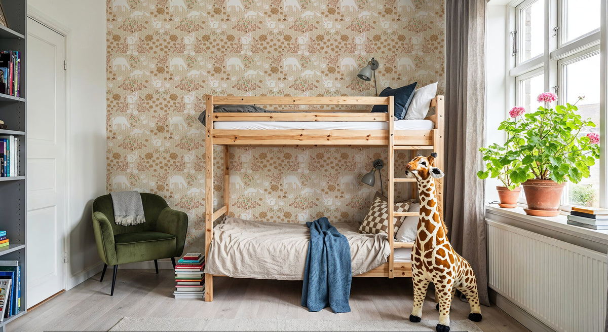 Welcome to the World, Beige Mural Wallpaper - room preview 05