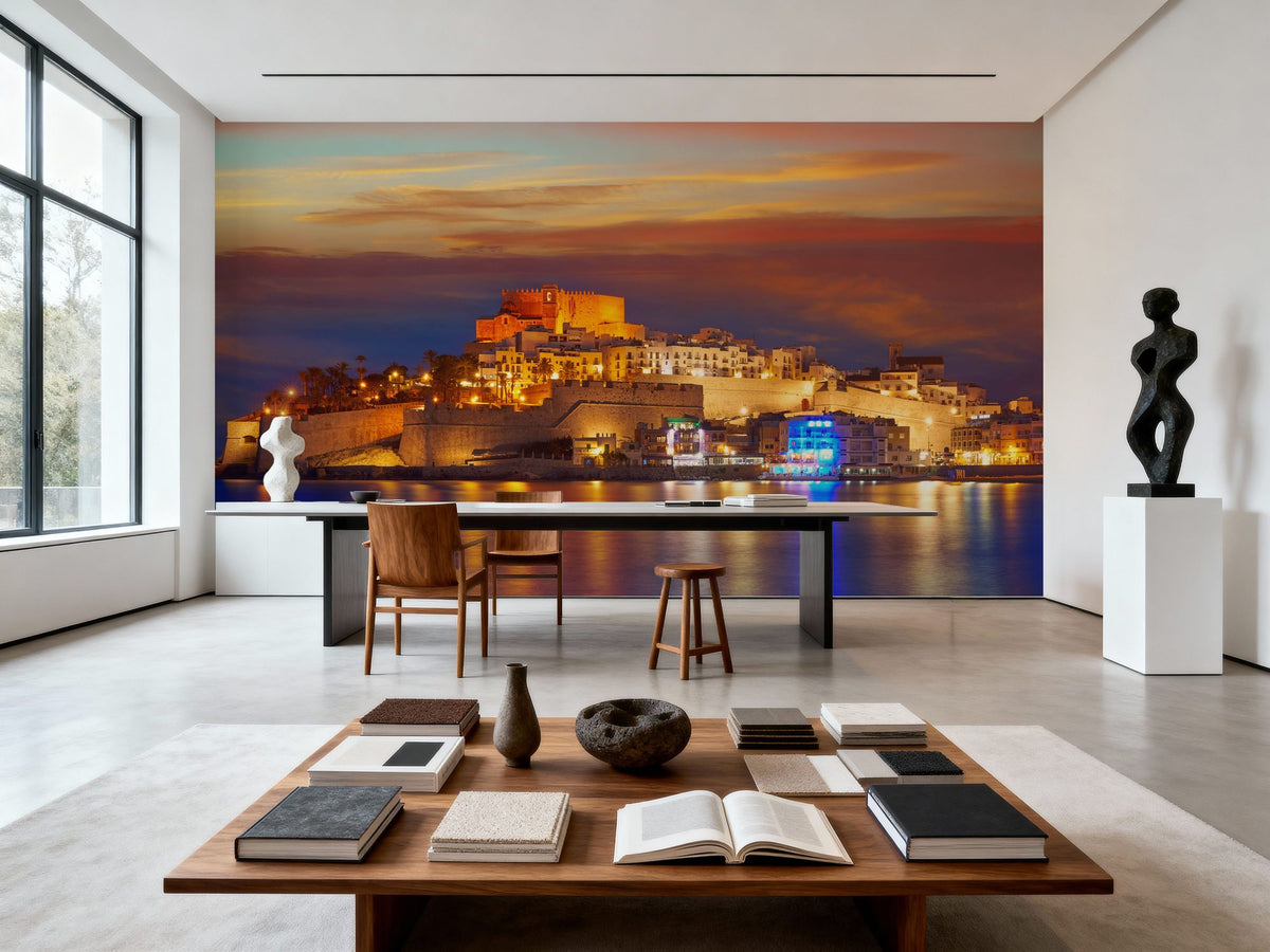 Mediterranean Castle Sunset Mural Wallpaper - room preview 05