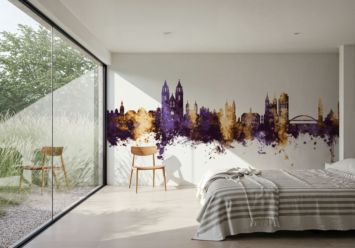 Magdeburg Germany Skyline Purple & Gold Mural Wallpaper - room preview 05
