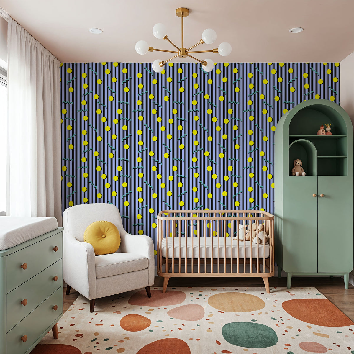 Memphis Dots & Stripes, Lilac Mural Wallpaper - room preview 05