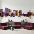 Spokane Washington Skyline Purple & Gold Mural Wallpaper - room preview 05