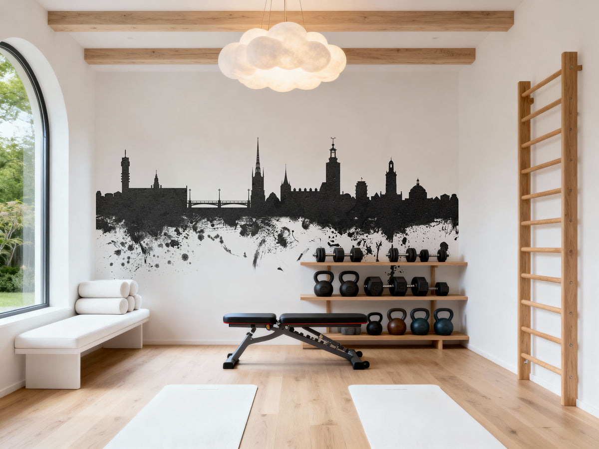 Stockholm Skyline Black & White Mural Wallpaper - room preview 05