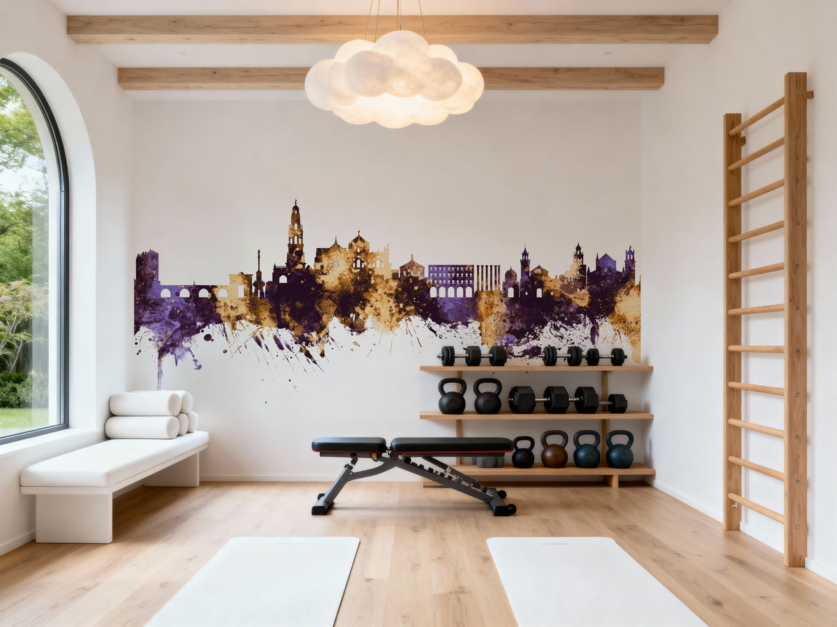 Córdoba Spain Skyline Purple & Gold Mural Wallpaper - room preview 05