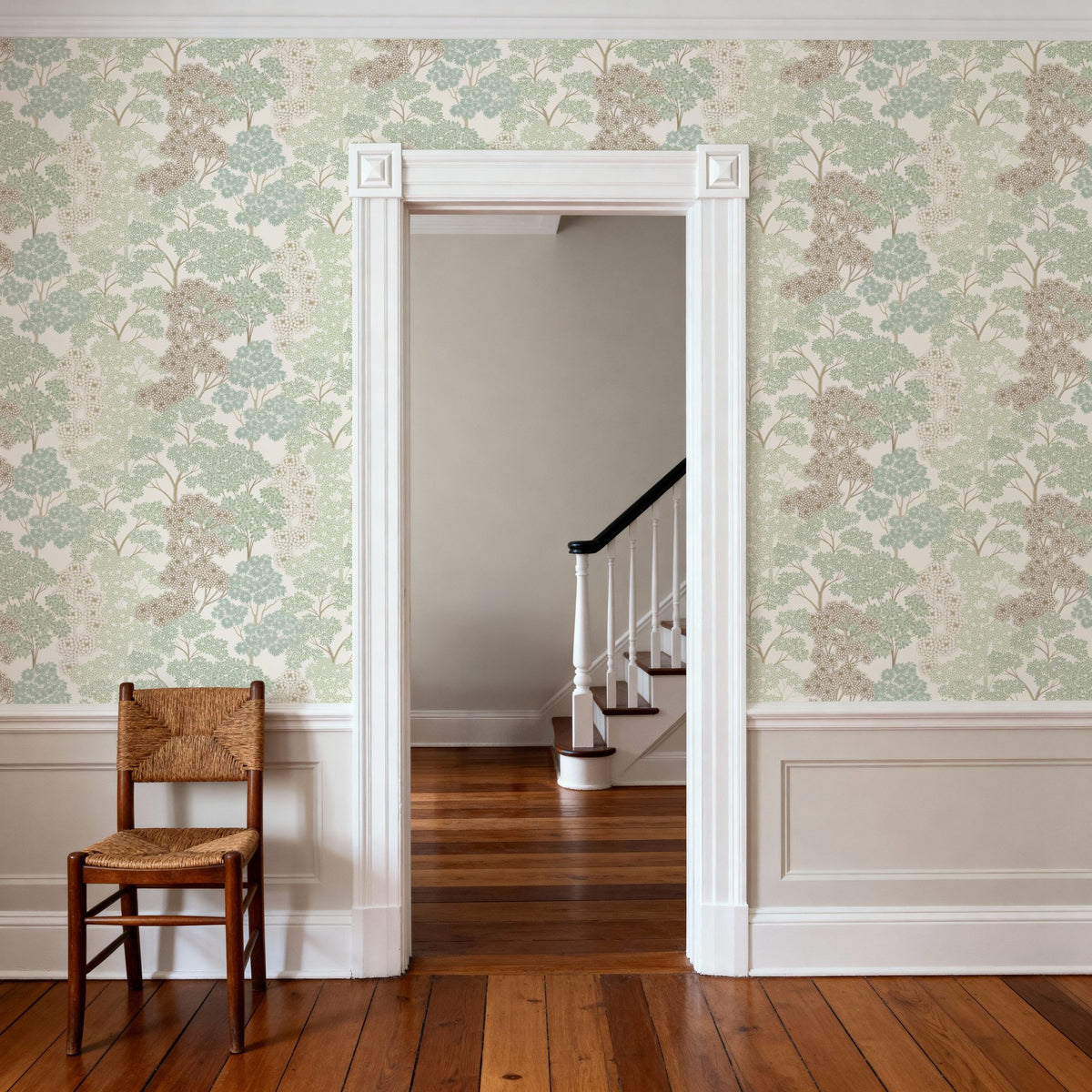 Overleaf Woodland Pattern, Light Green Mural Wallpaper - room preview 05