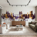 Scarborough England Skyline Purple & Gold Mural Wallpaper - room preview 05