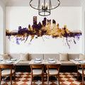 Pittsburg Pennsylvania Skyline Purple & Gold Mural Wallpaper - room preview 05