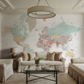 World Map Cities - Pastella Mural Wallpaper - room preview 05