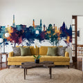 Hyderabad Skyline Blue & Bronze Mural Wallpaper - room preview 05