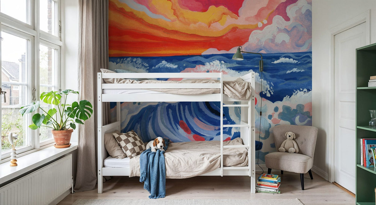 Waves Crashing with Sunset Mural Wallpaper - room preview 05