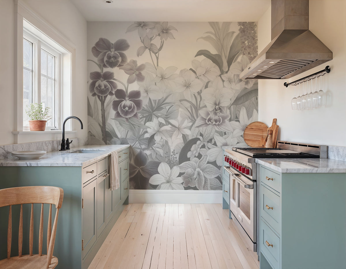 The Tenderness of Orchids, Washed Mural Wallpaper - room preview 05