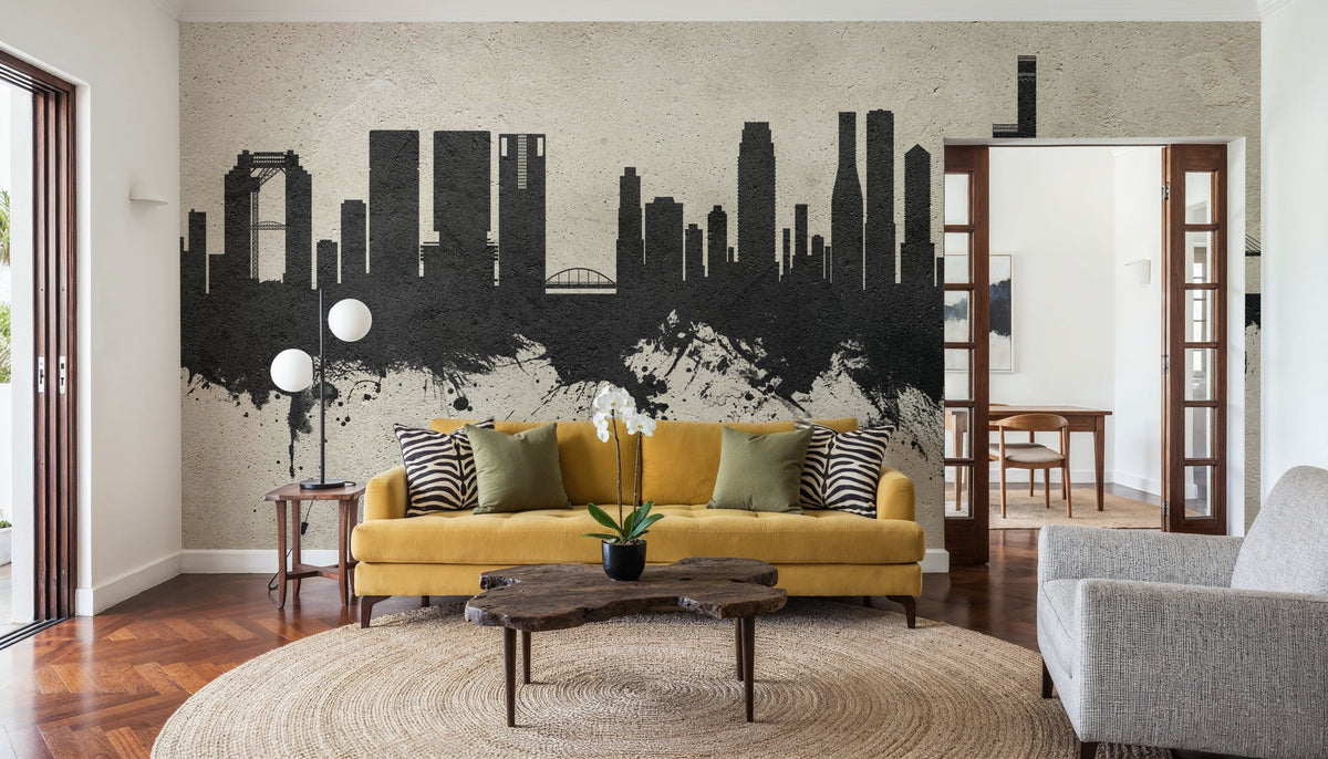 Osaka Skyline Concrete Mural Wallpaper - room preview 05
