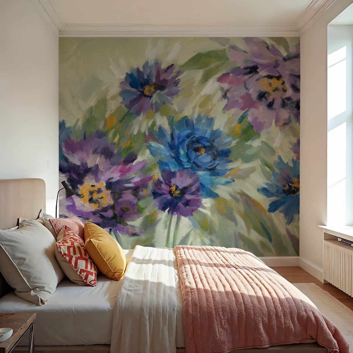 Bold Blue and Lavender Flowers Mural Wallpaper - room preview 05