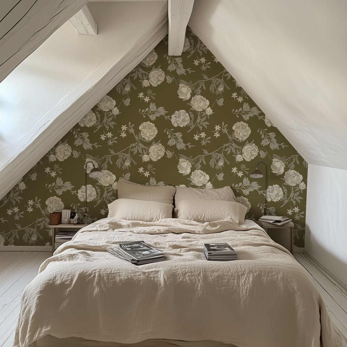 Peony Passion, Khaki Mural Wallpaper - room preview 05