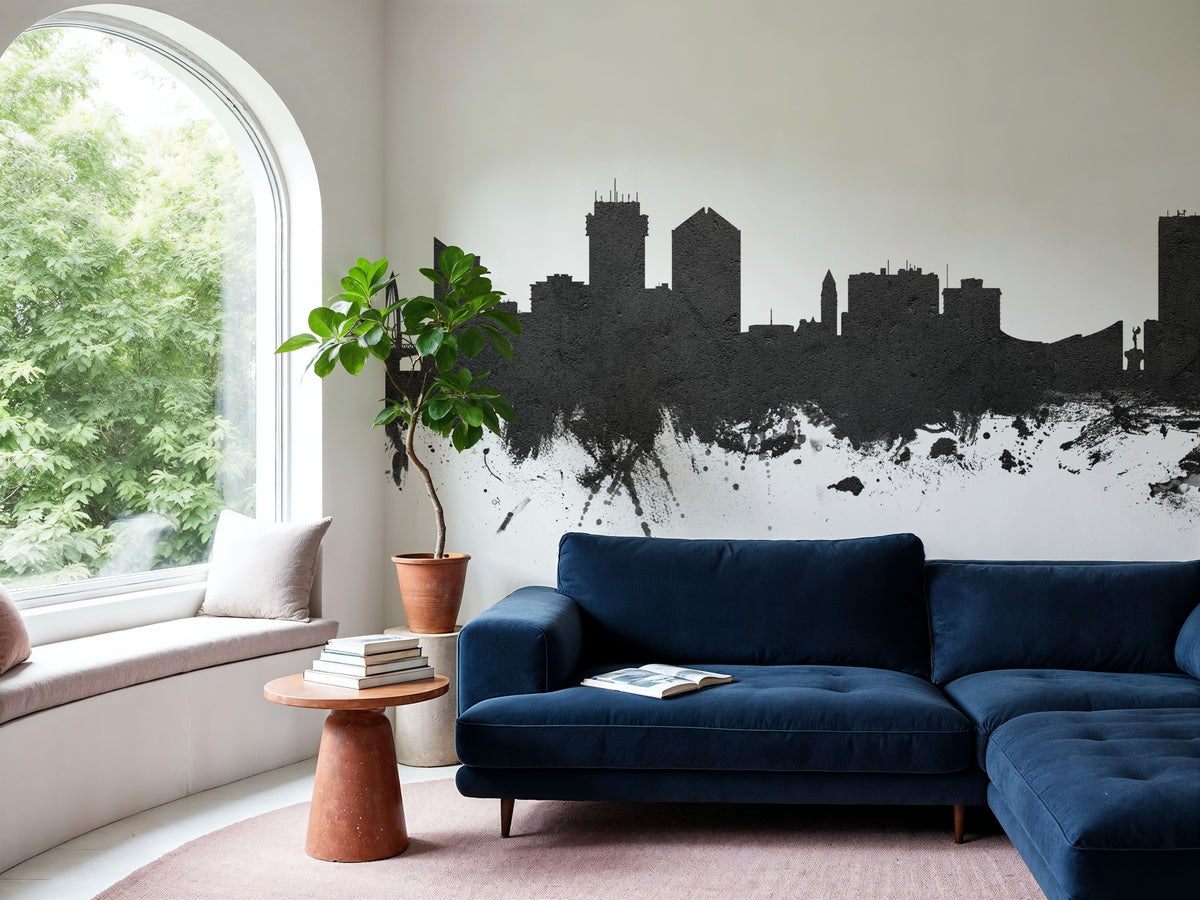 Wichita Kansas Skyline Black & White Mural Wallpaper - room preview 05