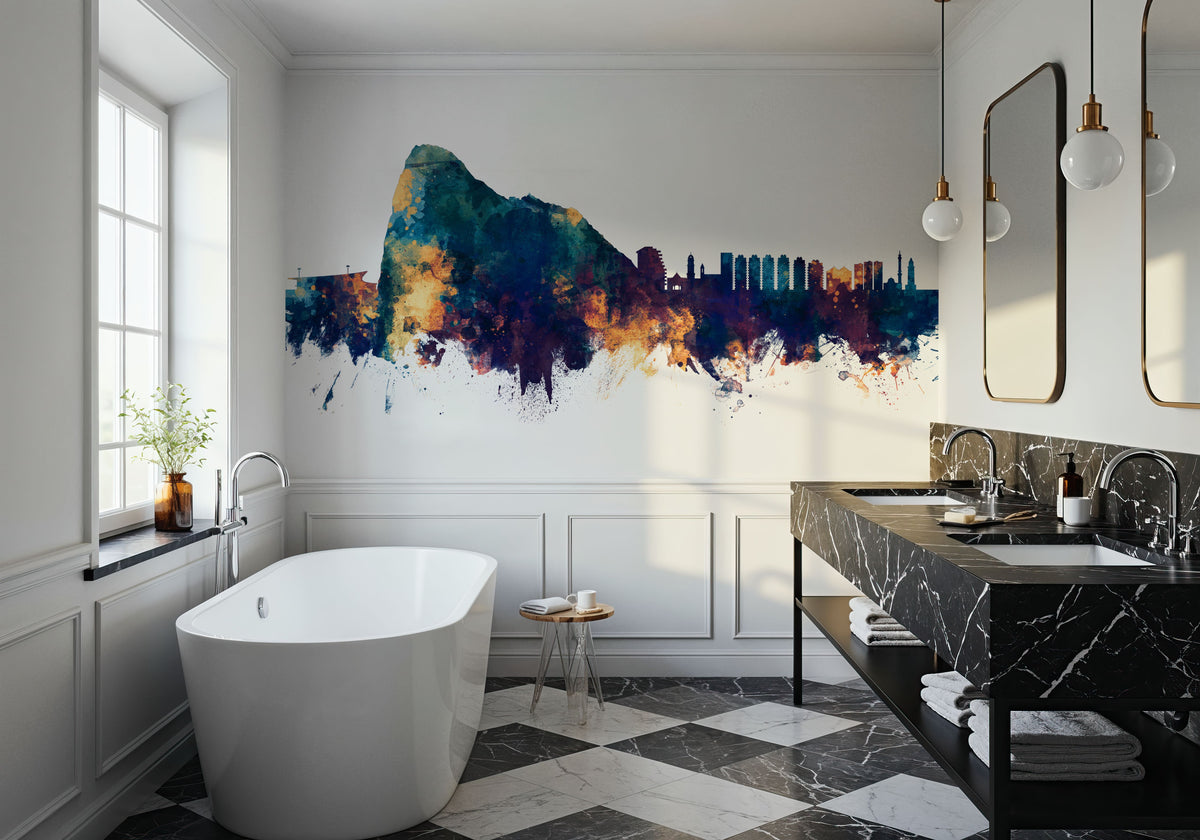 Gibraltar Skyline Blue & Bronze Mural Wallpaper - room preview 05
