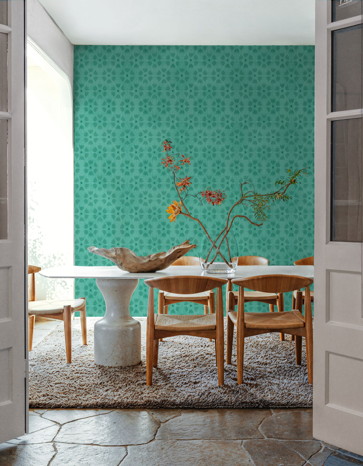 La Vida Flowers Blue Mural Wallpaper - room preview 05