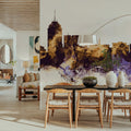 Fresno California Skyline Purple & Gold Mural Wallpaper - room preview 05