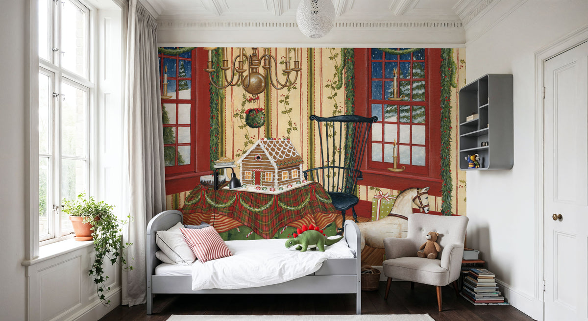 Home For the Holidays III Mural Wallpaper - Red Tone - room preview 05