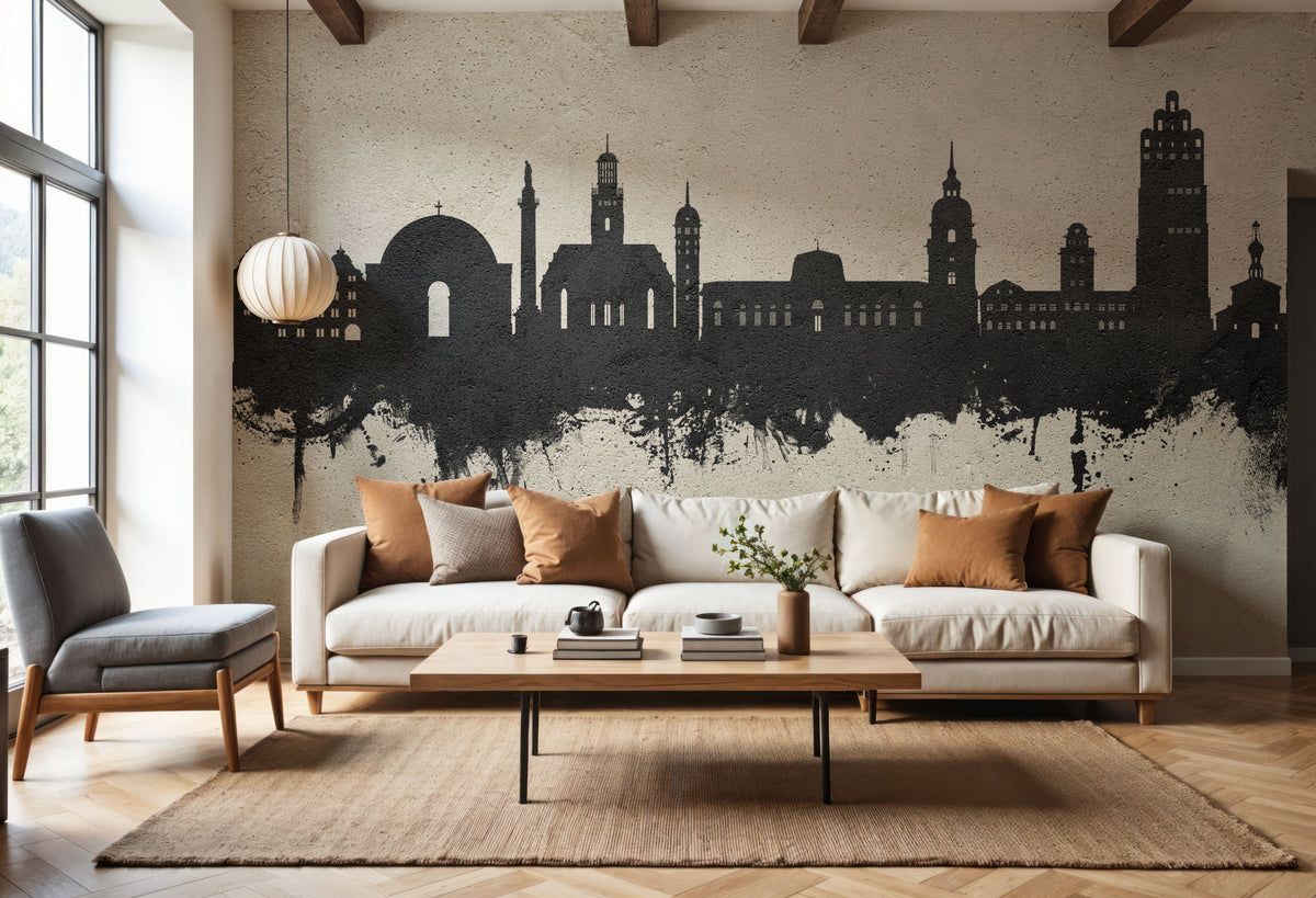 Darmstadt Skyline Concrete Mural Wallpaper - room preview 05