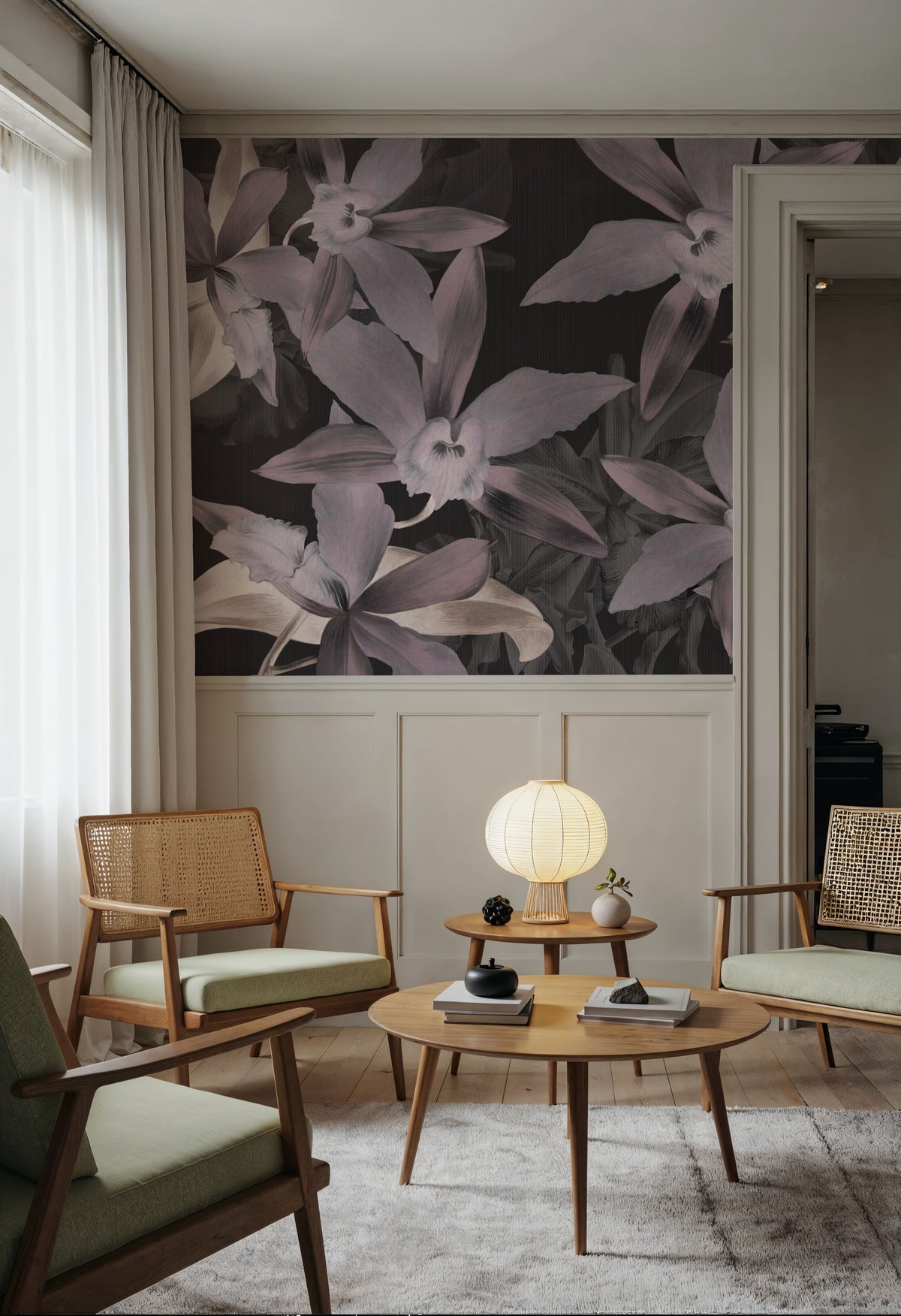 Big Orchids Dark Purple Mural Wallpaper - room preview 05
