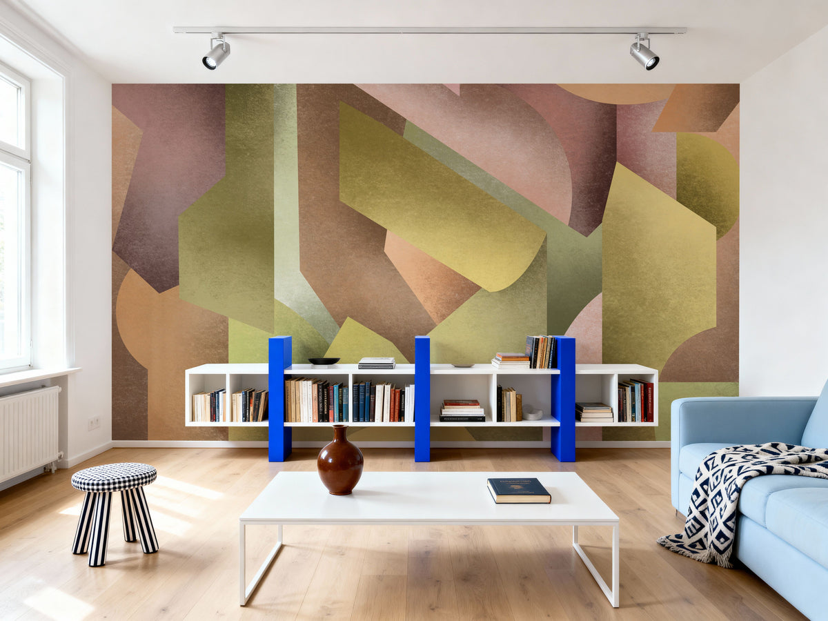 Chalky Geometrica, Spring Green & Rose Mural Wallpaper - room preview 05
