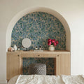 Floral Blossom Dusty Blue Mural Wallpaper - room preview 05