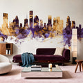 Houston Skyline Purple & Gold Mural Wallpaper - room preview 05