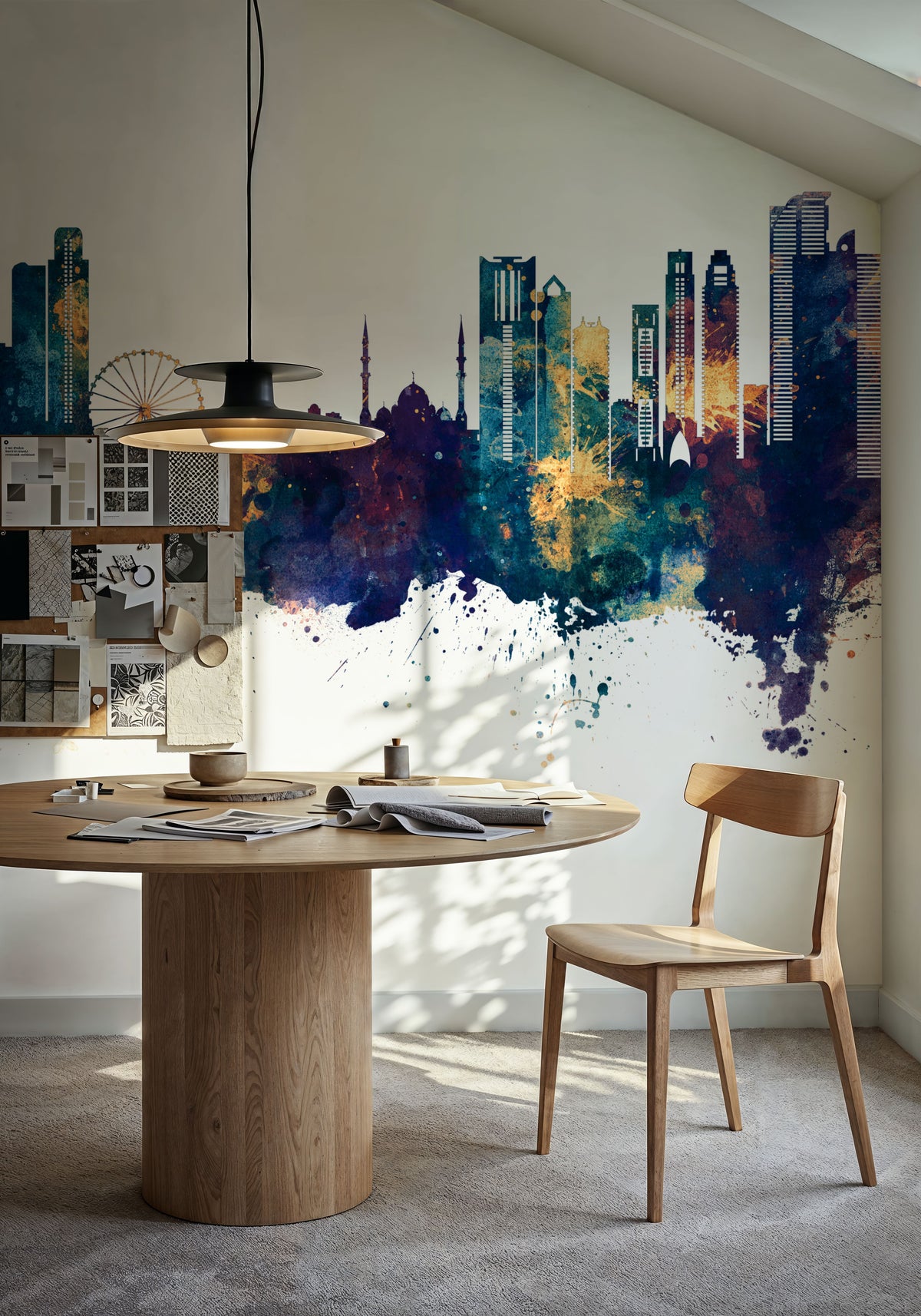 Sharjah Skyline Blue & Bronze Mural Wallpaper - room preview 05