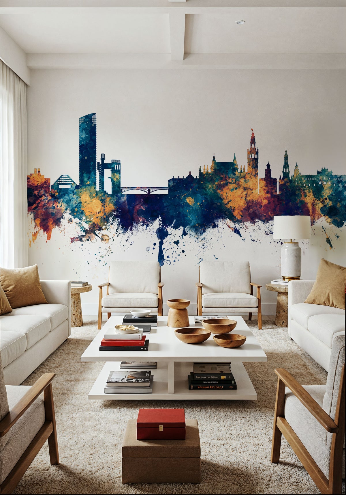 Sevilla Skyline Blue & Bronze Mural Wallpaper - room preview 05