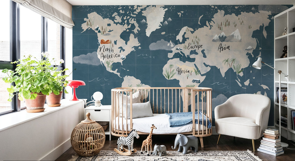 Scandi Map Blue Mural Wallpaper - room preview 05