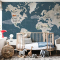 Scandi Map Blue Mural Wallpaper - room preview 05