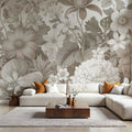Dahlia Days, Greige Mural Wallpaper - room preview 05