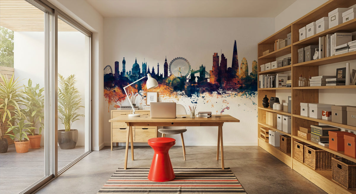 London Skyline Blue & Bronze Mural Wallpaper - room preview 05