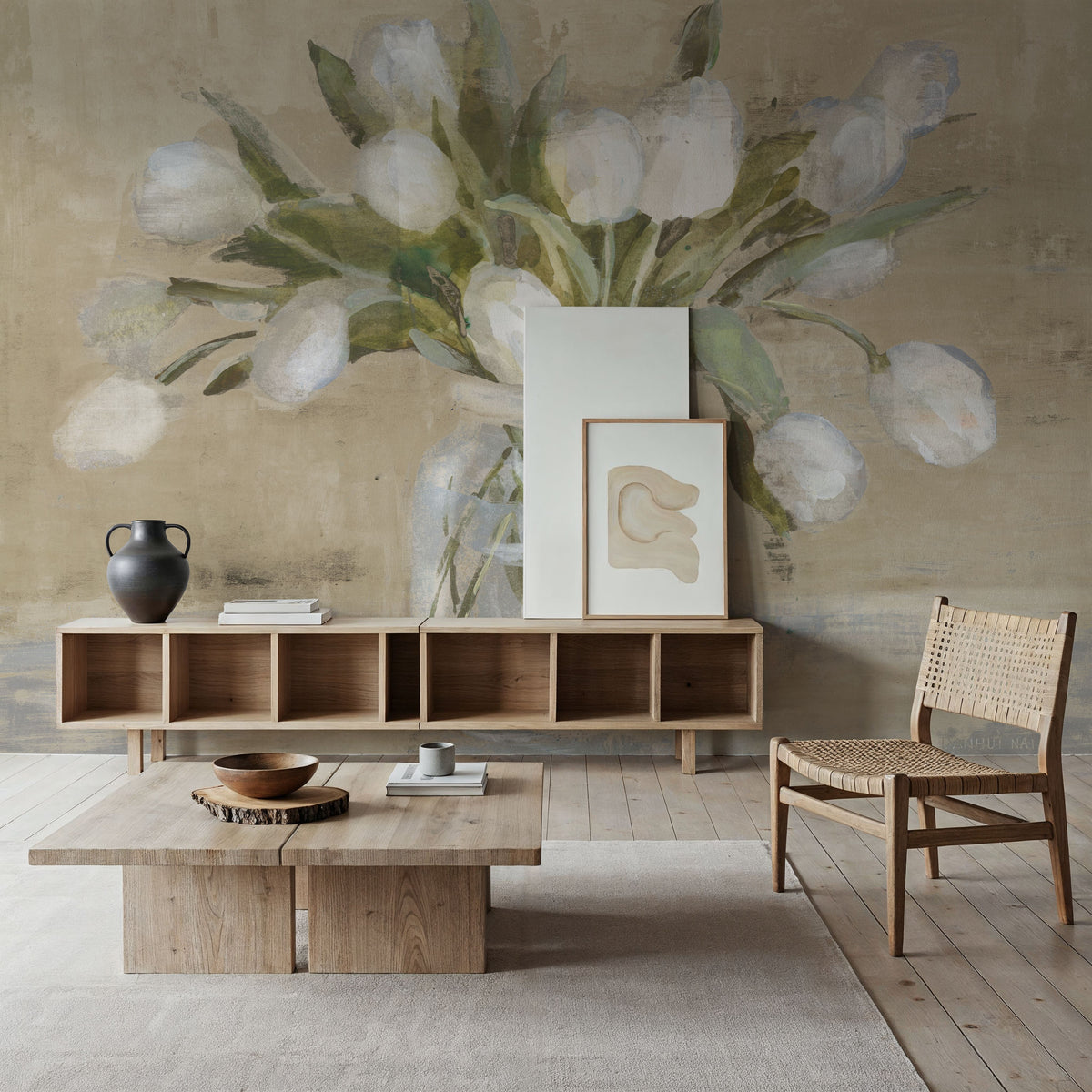April Tulips Neutral Mural Wallpaper - room preview 05