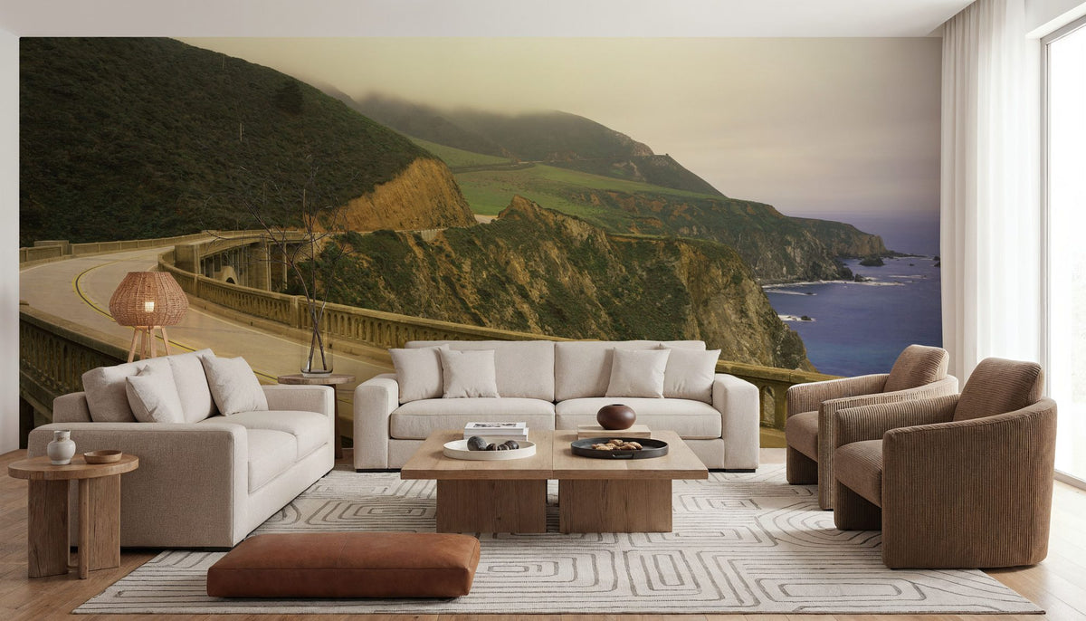 Coastal Cliff Bridge Mural Wallpaper - room preview 05