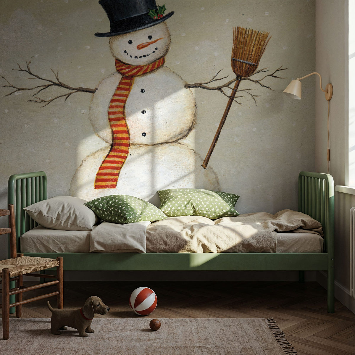 Deck the Halls Snowman Mural Wallpaper - room preview 05