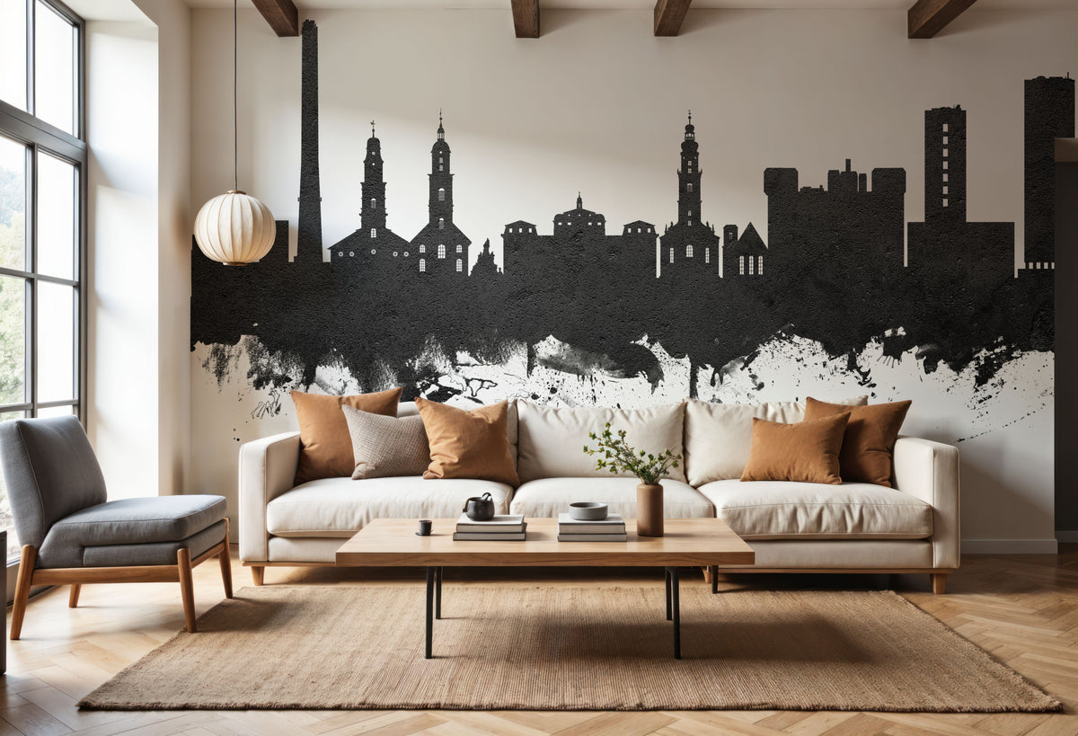 Erlangen Germany Skyline Black & White Mural Wallpaper - room preview 05