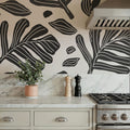 Monstera Cuttings, Black & White Mural Wallpaper - room preview 05