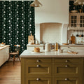 Trailing Flower Stripe, Dark Green Mural Wallpaper - room preview 05
