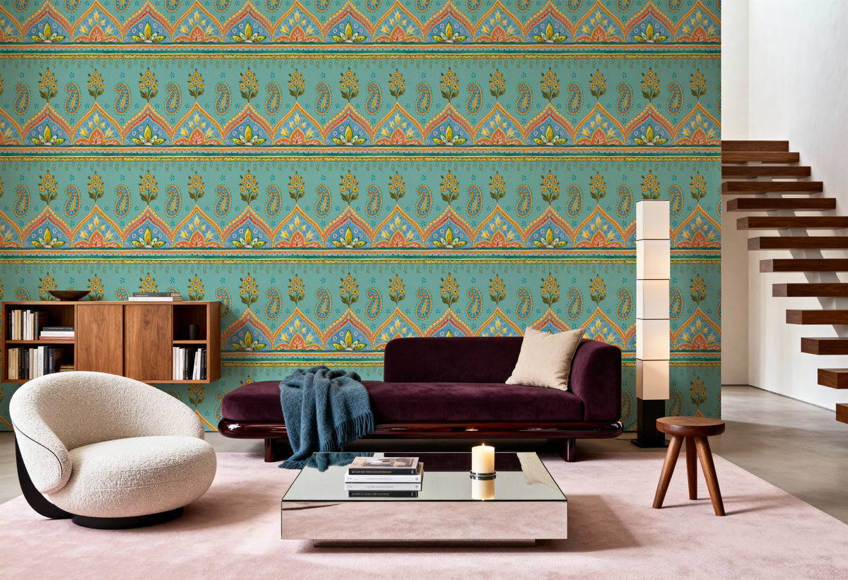 Floral Paisley Blue Mural Wallpaper - room preview 05