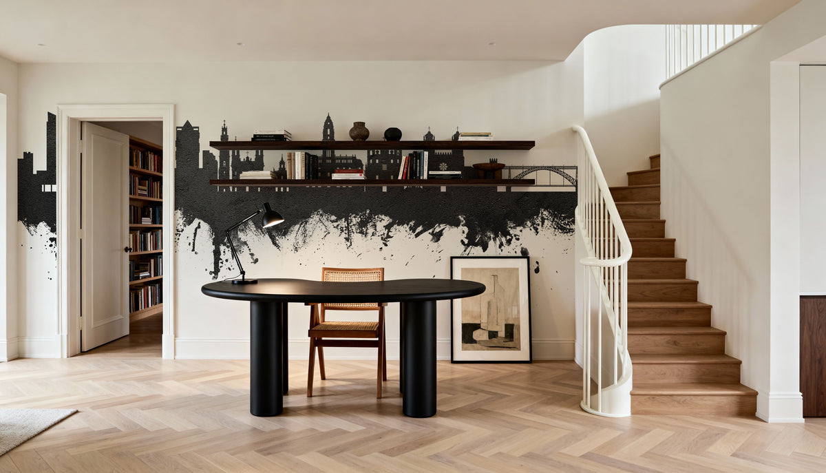 Porto Portugal Skyline Black & White Mural Wallpaper - room preview 05