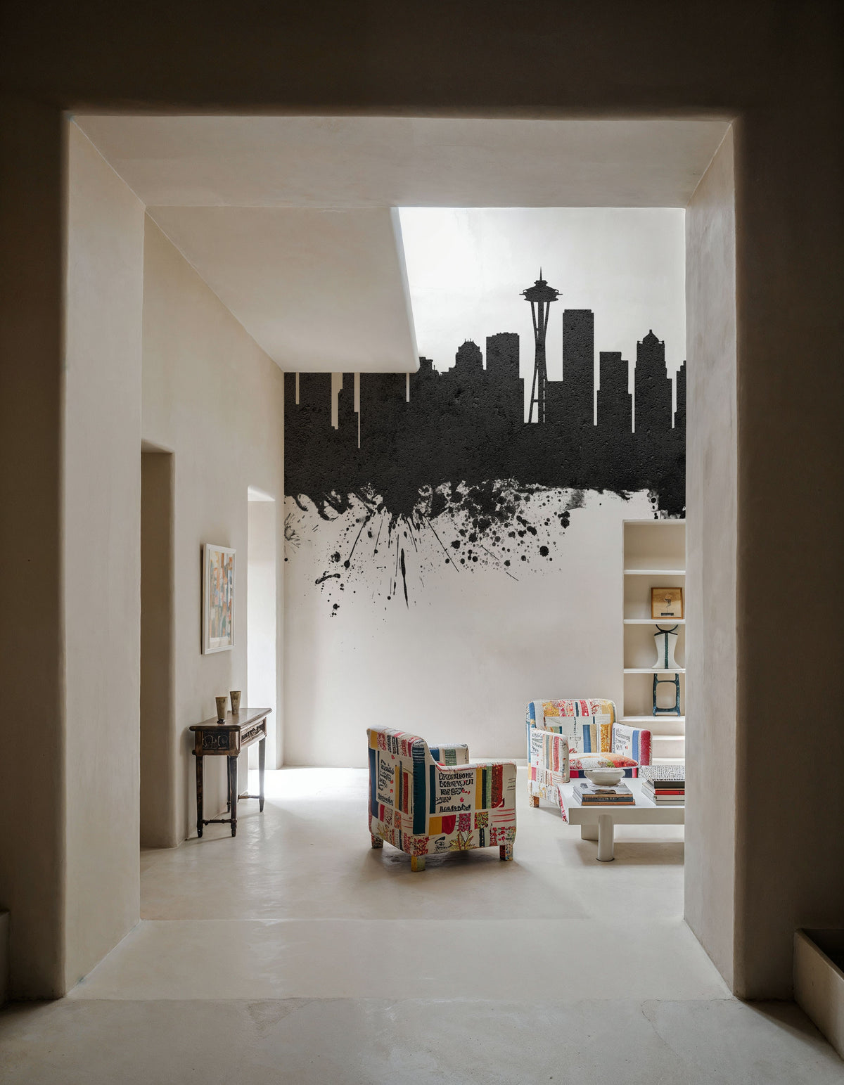 Seattle Skyline Black & White Mural Wallpaper - room preview 05