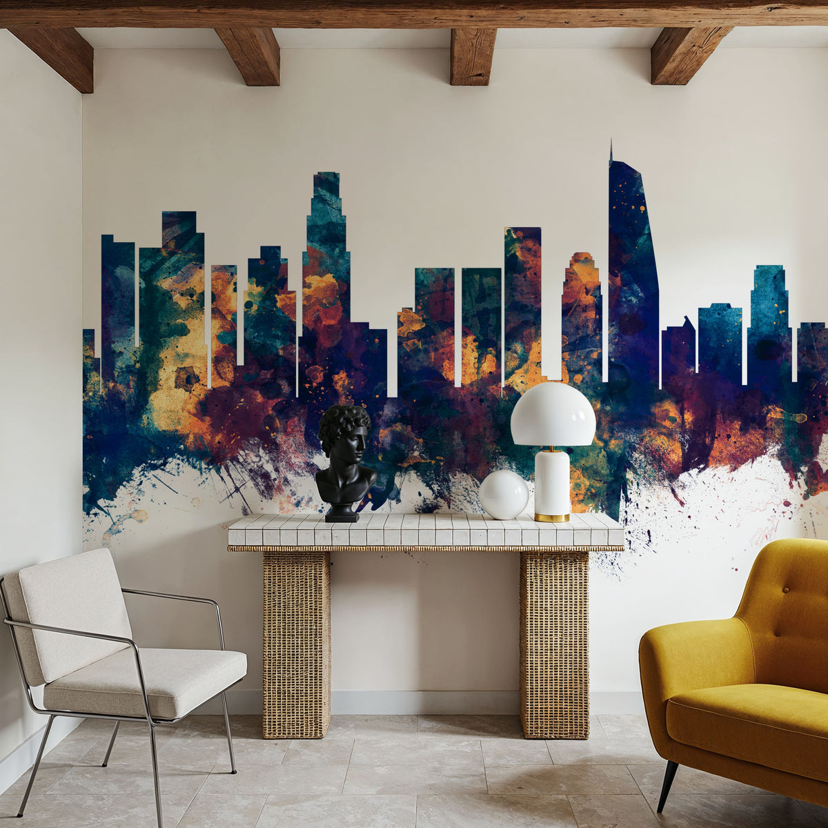 Los Angeles Skyline Blue & Bronze Mural Wallpaper - room preview 05