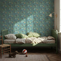Flutterby Flowers Blue Mural Wallpaper - room preview 05