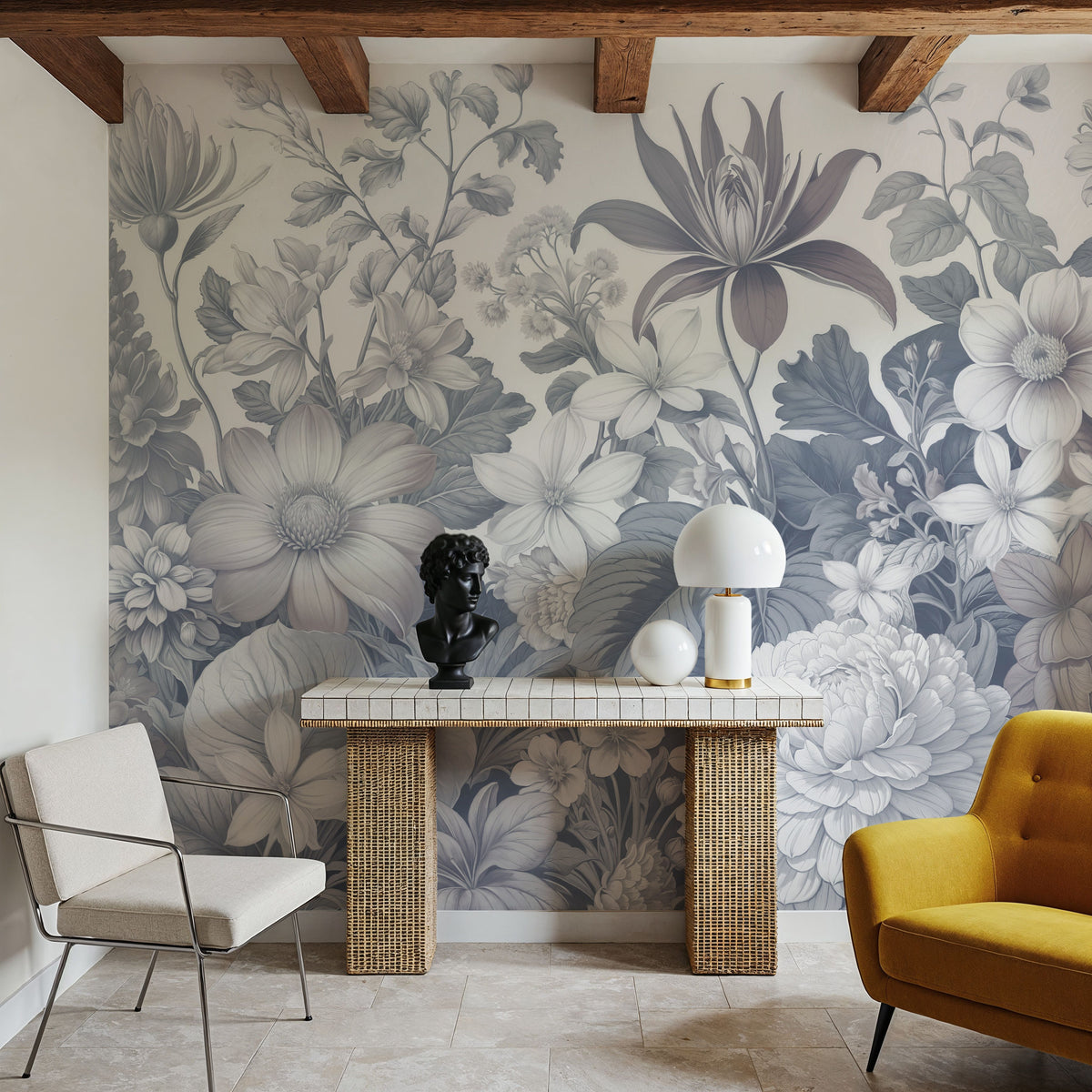 Dahlia Days, Ice Blue Mural Wallpaper - room preview 05