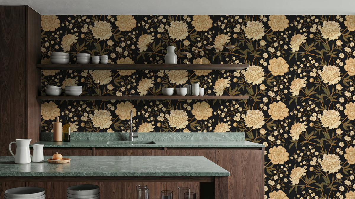 Vintage Peonies Pattern Mural Wallpaper - room preview 05