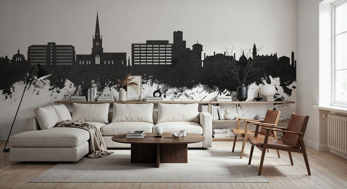 Solihull England Skyline Black & White Mural Wallpaper - room preview 05